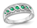 1/4 Carat (ctw) Natural Emerald Band Ring in 14K White Gold with Diamonds 1/4 Carat (ctw) with Diamonds